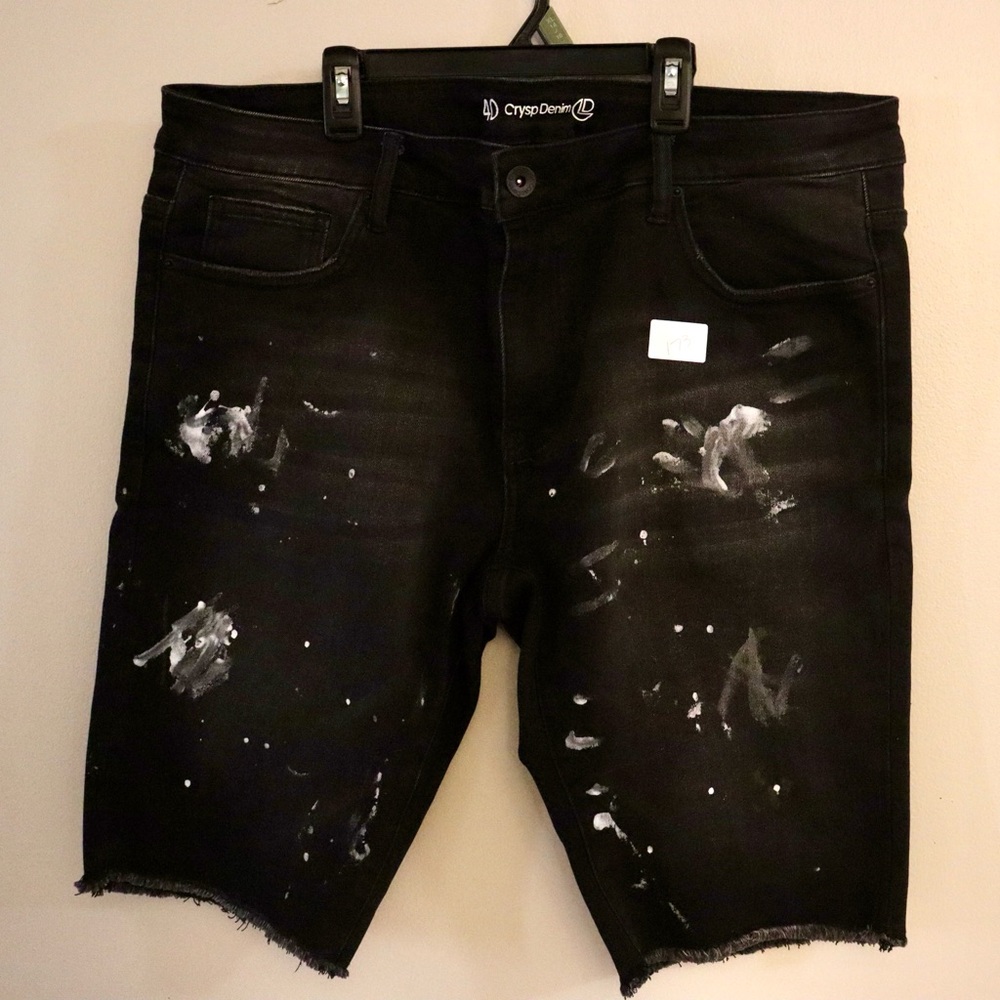 CRYSP Denim Black Men Shorts with paint all over.